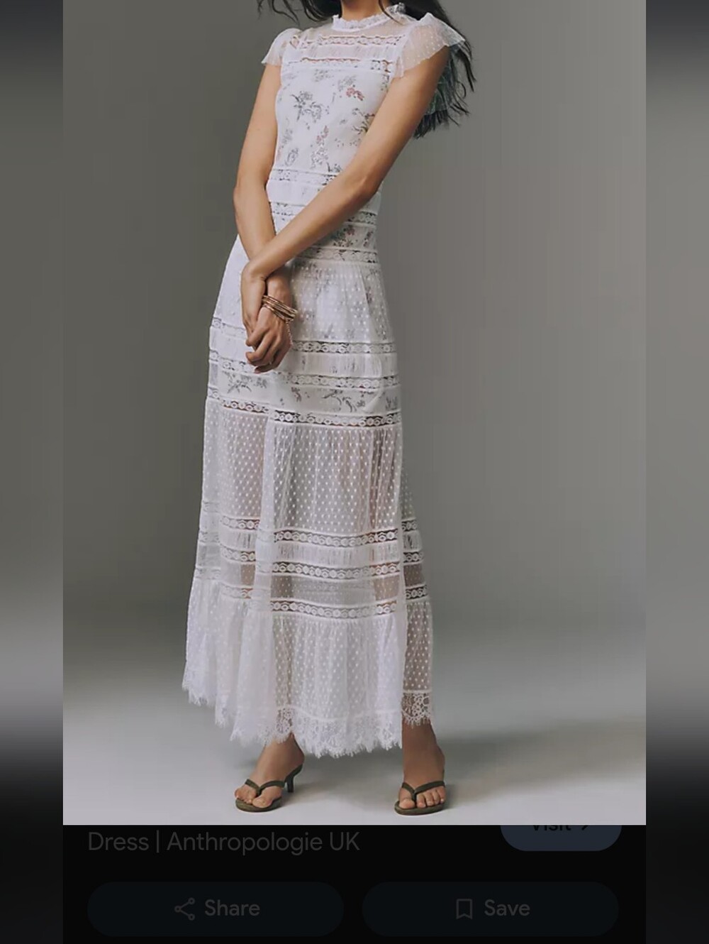 Anthropologie White Lace & Polka-Dot Tiered Maxi Skirt